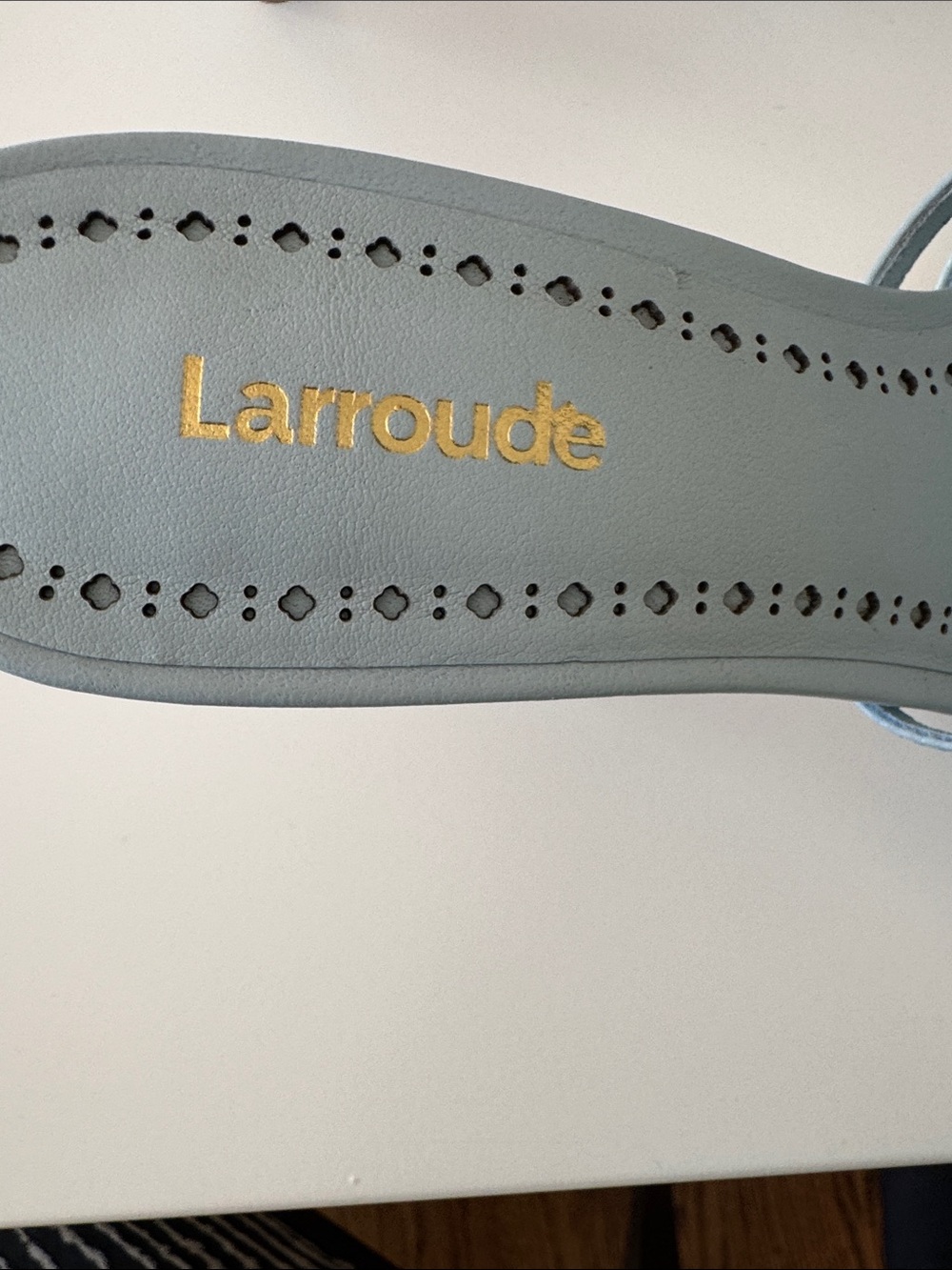 Larroude Light Blue Magnolia Slide Mules with Ivory Floral Detail - Picture 2 of 6